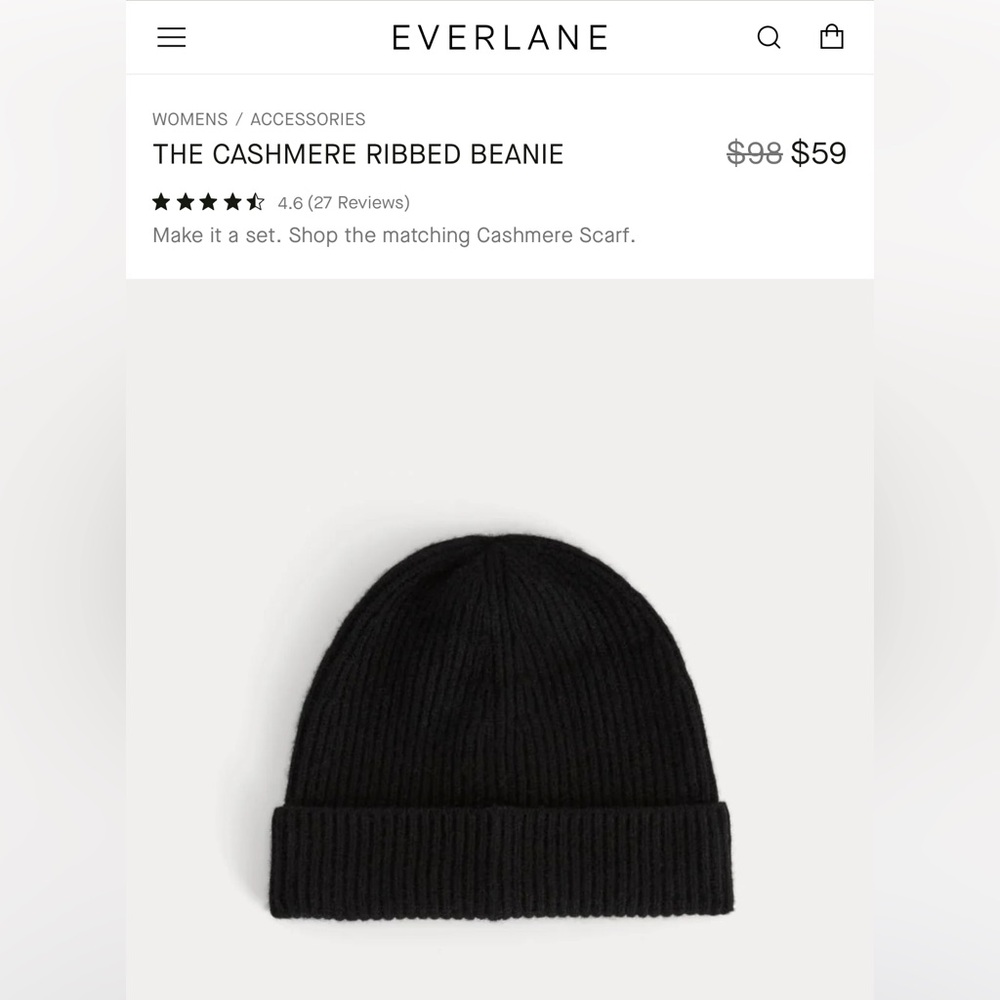 Everlane Cashmere Ribbed Beanie in Black